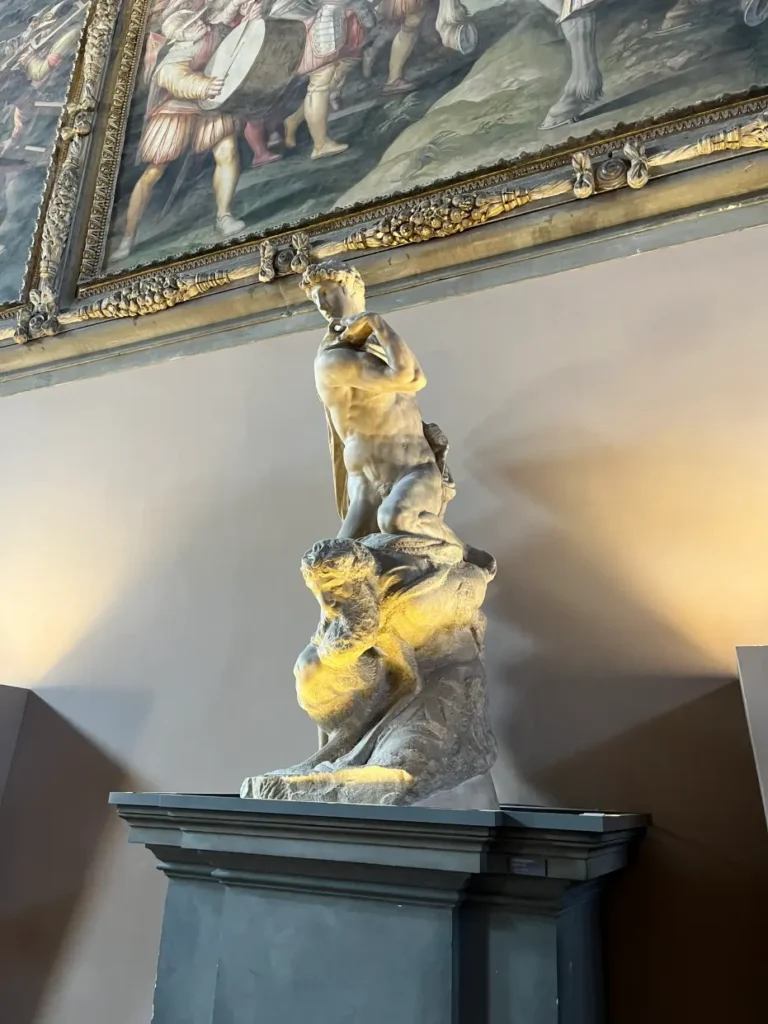 Michelangelo’s Genius of Victory – Palazzo Vecchio, Florence Genius of Victory sculpture by Michelangelo in the Salone dei Cinquecento, Palazzo Vecchio, Florence